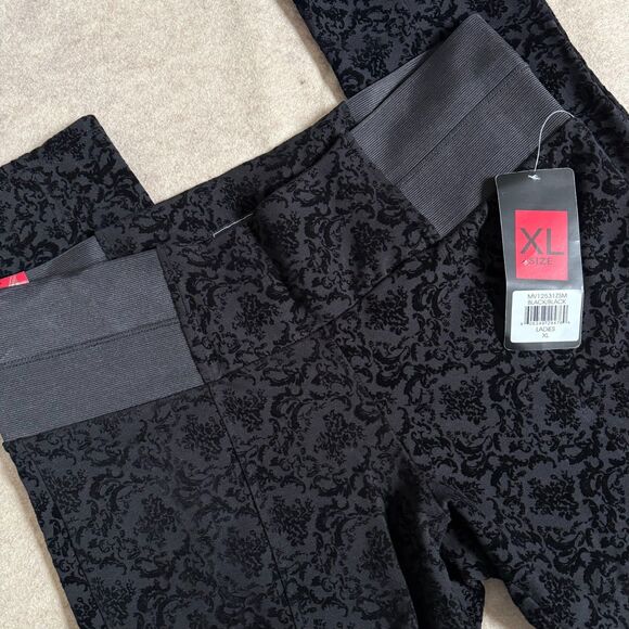 Black Damask Flocked Velvet Pull on Leggings NEW Women’s XL Whimsigoth grunge - Picture 1 of 11